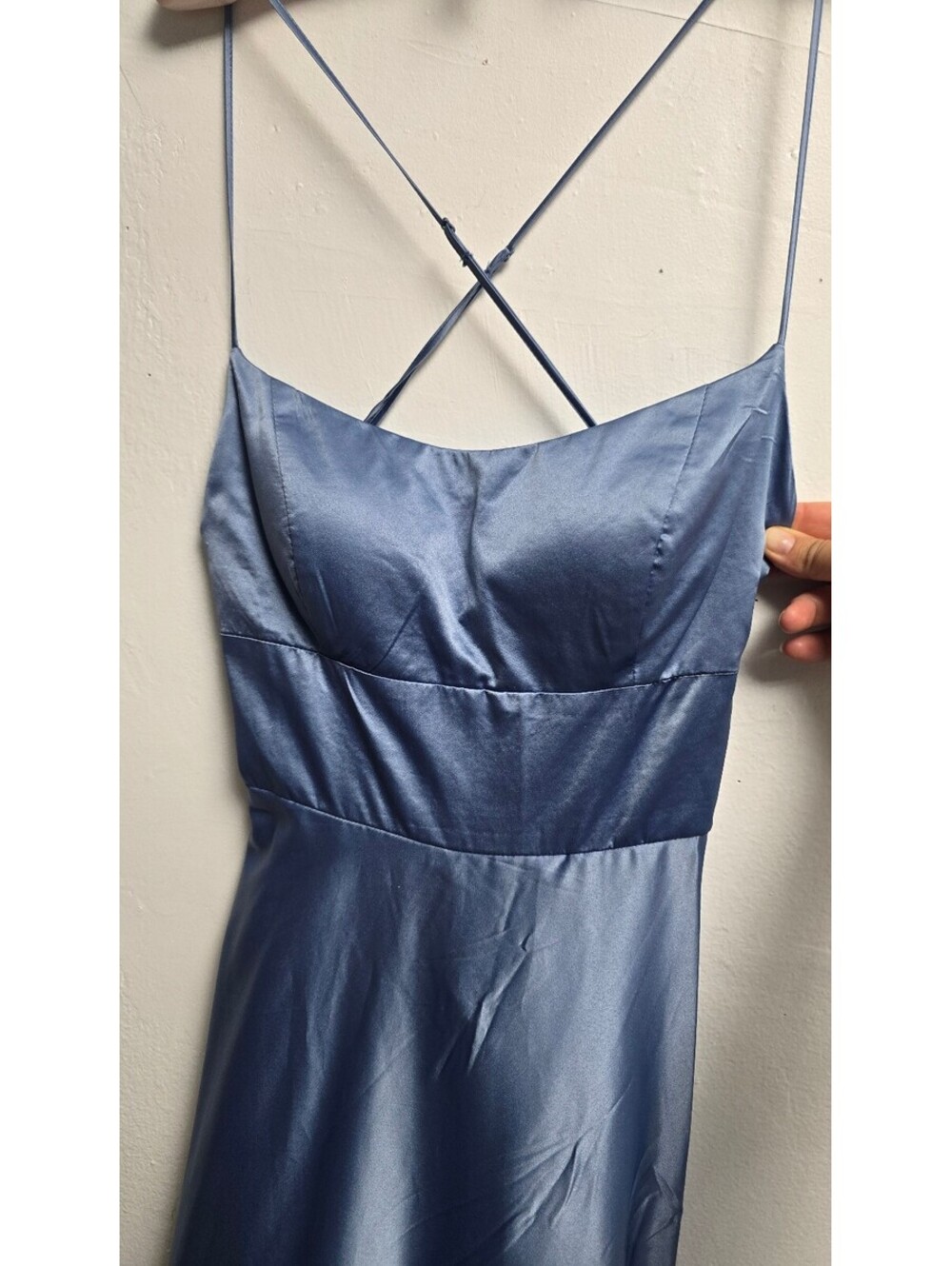 B.Darlin Blue Satin Maxi Formal Dress Size 11/12 Prom Evening Gown - Picture 6 of 8